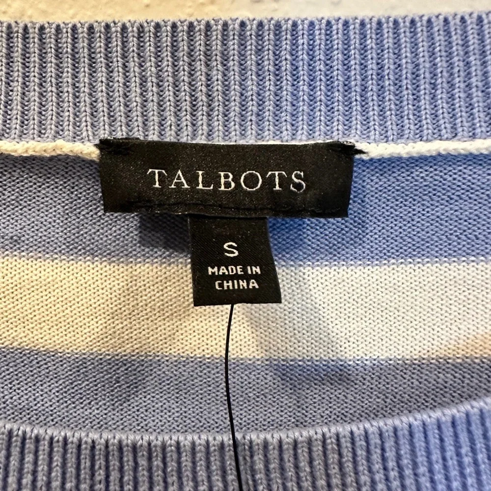 Talbots‎ Sweater Women S Blue Striped Floral 3/4 Sleeve Cotton Blend Preppy NWT